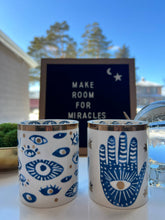 Load image into Gallery viewer, Beautiful Gold, Blue & White Ceramic "Evil Eye" Candle