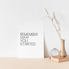 Load image into Gallery viewer, "Remember Why You Started" quote wall art poster for home and office