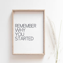 Load image into Gallery viewer, "Remember Why You Started" motivational quote wall poster