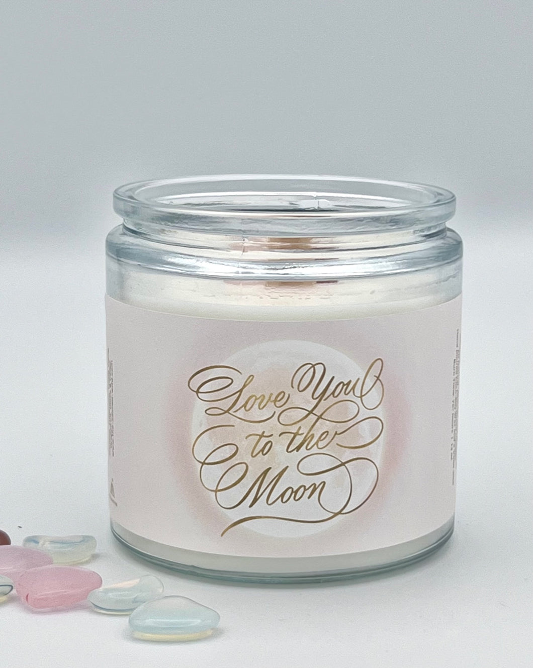 Love You To The Moon Scented Candle with Rose Quartz
