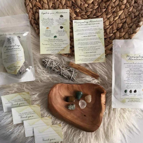 Manifest Abundance Ritual kit with sage and crystals